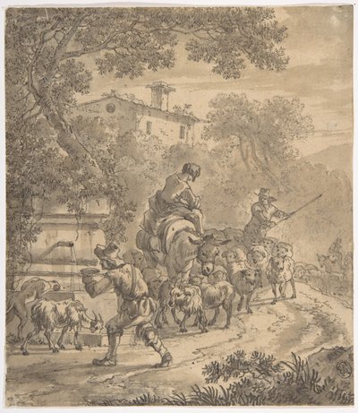 Landscape with Shepherd and Their Flock by Adriaen van der Cabel